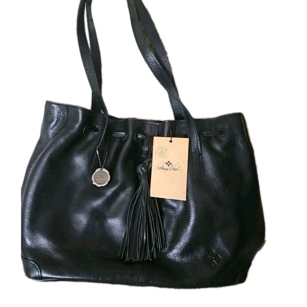 Patricia Nash Black Leather Drawstring Witney Tote Purse NWT